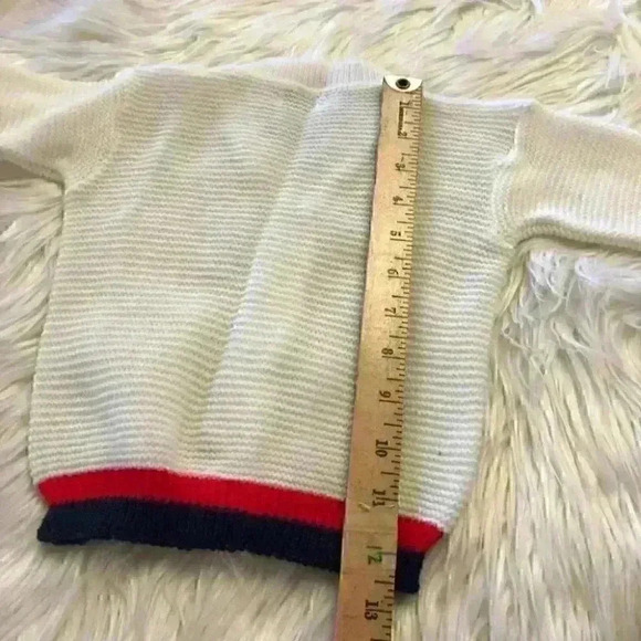 vtg turbo acrylic sweater boy girl size 6+ months white blue red - Picture 6 of 6
